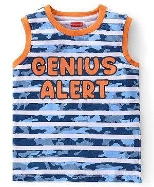 Babyhug Cotton Sleeveless Camouflage T-Shirt With Text Print - Blue