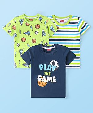 Babyhug Cotton Knit Half Sleeves Sports Printed T-Shirts Pack of 3 - Multicolour