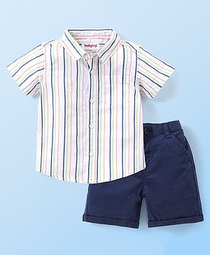 Babyhug Single Jersey Half Sleeves Striped Shirt & Shorts Set - Multicolor