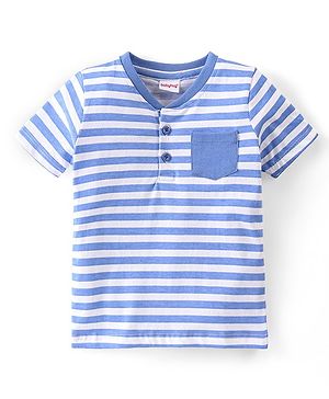 Babyhug Cotton Knit Half Sleeves Striped T-Shirt - Blue