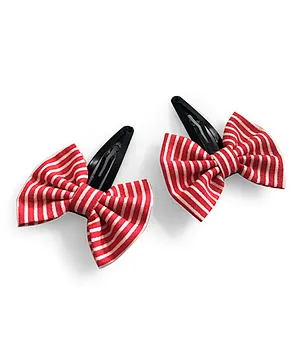Knotty Ribbons Striped Bow Hair Clip - Red
