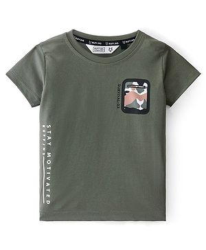 RUFF Lycra Knit Half Sleeves T-Shirt Text Print - Olive Grey