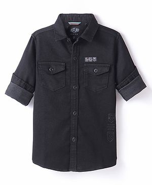 Ruff Woven Denim Full Sleeves Solid Shirt - Black