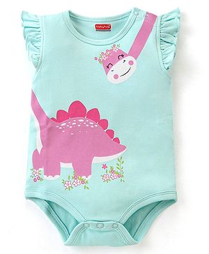 Babyhug 100% Cotton Knit Sleeveless Onesies with Dino Print - Blue