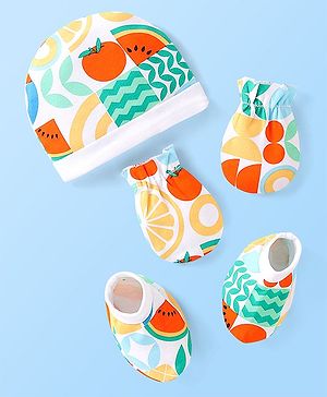 Babyhug 100% Cotton Mittens Fruity Print Pack Of 3 - Multicolour