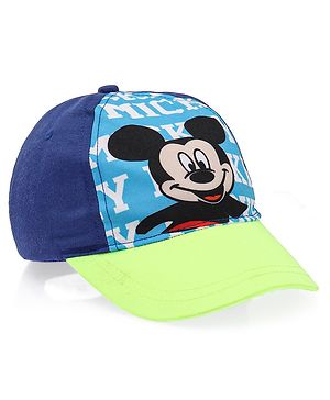 Babyhug Disney Cotton Summer Cap With Mickey Mouse Graphics - Blue & Green