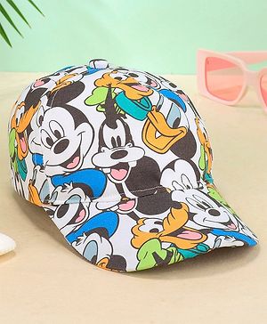 Babyhug Disney Cotton Summer Cap With Mickey Mouse Family All Over Print - Multicolor
