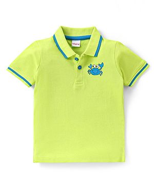 Babyhug Cotton Knit Half Sleeves Polo T-Shirt with Crab Print - Green
