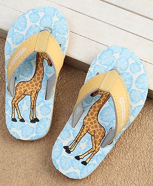 Cute Walk by Babyhug Slip On Flip Flops with Giraffe Print - Blue