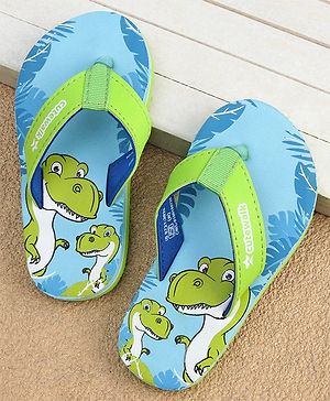 Cute Walk by Babyhug Slip On Flip Flops with Dinosaur Print - Blue & Green