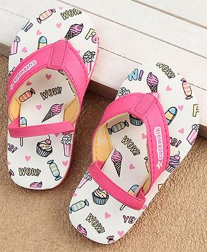 Cute Walk by Babyhug  Flip Flops with Back Strap Heart Print - Pink & White