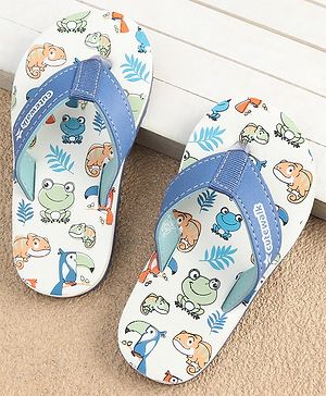 Cute Walk by Babyhug Slip On Flip Flops with Animals Print - Blue & White