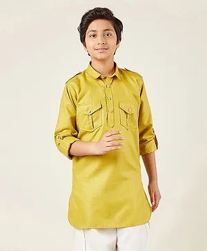 AJ Dezines Pure Cotton Full Sleeves Solid Pathani Kurta - Light Green