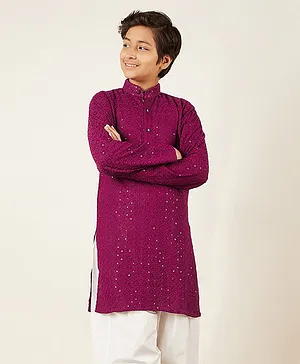 AJ Dezines Cotton Full Sleeves Sequin Embroidered Chikankari Kurta - Purple