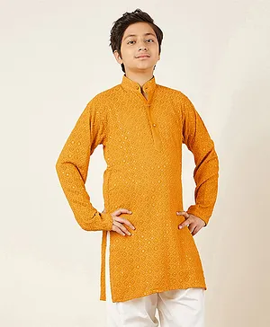 AJ Dezines Cotton Full Sleeves Sequin Embroidered Chikankari Kurta - Yellow