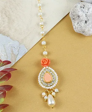 Asthetika Diamond & Stone Embellished Rose Maang Teeka - Orange
