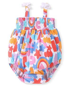 Babyhug 100% Cotton Knit Singlet Sleeves Floral Printed Onesie - Multicolour