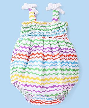 Babyhug 100% Cotton Knit Singlet Sleeves Chervon Printed Onesie - Multicolour