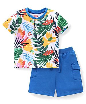 Babyhug Single Jersey Half Sleeves T-Shirt and Shorts Set Tropical Theme Print - Multicolor