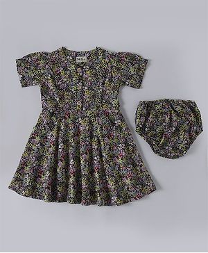 Bella Moda Half Sleeves Floral Printed Coordinating Dress With Bloomer - Multi Colour