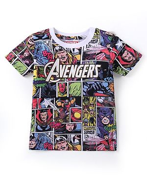 Babyhug Marvel Cotton Half Sleeves T-Shirt With Avengers Print - Multicolour