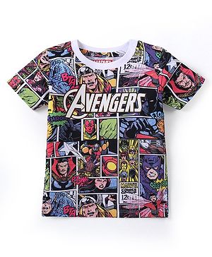 Babyhug Marvel Cotton Half Sleeves T-Shirt With Avengers Print - Multicolour