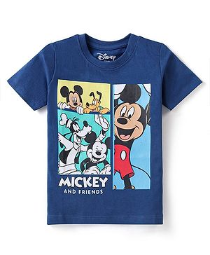 Babyhug Disney Cotton Knit Half Sleeves T-Shirt With Front and Back Mickey Mouse Family Graphics - Navy