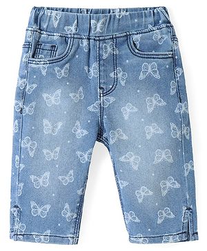 Babyhug Denim Capri Butterfly Print with Stretch - Blue