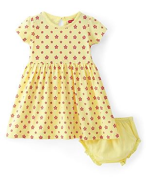 Babyhug Cotton Knit Half Sleeves Frock & Bloomer With Stars Print - Multicolor