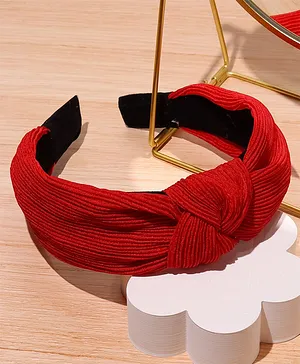 Knotty Ribbons Pleated Knotted Hair Band -  Red