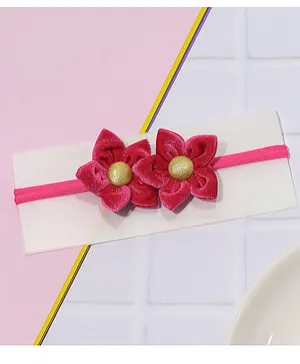 Knotty Ribbons Velvet Floral Embellished Headband - Dark Pink