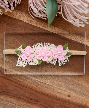 Knotty Ribbons  Floral & Lace Detailed  Headband - Light Pink