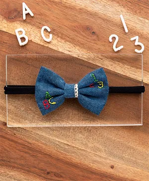 Knotty Ribbons Bow Embellished Headband - Denim Blue