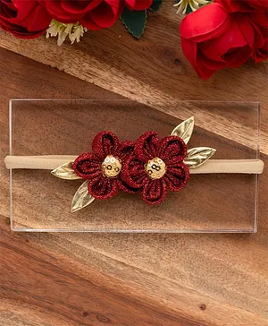 Knotty Ribbons  Floral Shimmer  Detailed  Headband - Red