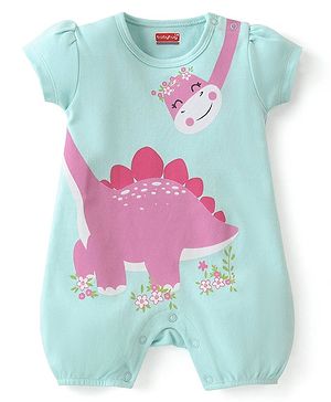 Babyhug 100% Cotton Knit Half Sleeves Romper Dino Print - Blue