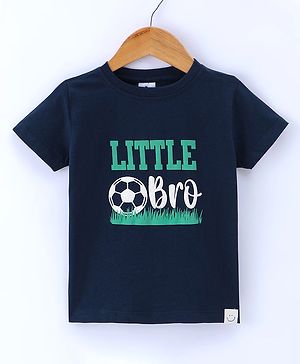 Ollypop Cotton Knit  Half Sleeves T-Shirt with Text Print - New Navy Blue