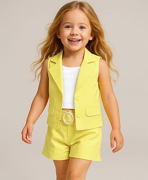 Babyhug Knit Sleeveless Co-Ord Set Solid Color - Yellow