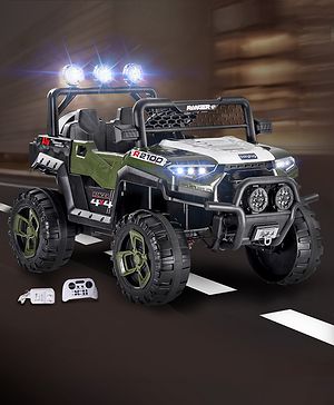 Babyhug RANGER 4X4 Battery Operated Ride On Jeep with Music & LED Lights - Olive Green