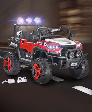Babyhug RANGER 4X4 Battery Operated Ride On Jeep with Music & LED Lights - Red| Forward & Reverse Drive| Wide Comfortable Seat| Rechargeable Battery| Remote Control| Pre-loaded Music with USB & AUX| Easy to Assemble| Wide Comfortable Seat| Easy to Op Babyhug RANGER 4X4 Battery Operated Ride On Jeep with Music & LED Lights - Red| Forward & Reverse Drive| Wide Comfortable Seat| Rechargeable Battery| Remote Control| Pre-loaded Music with USB & AUX| Easy to Assemble| Wide Comfortable Seat| Easy to Op