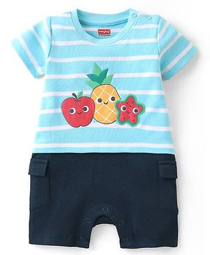 Babyhug 100% Cotton Half Sleeves Romper Fruit Print - Blue
