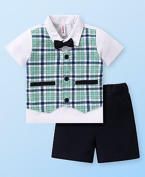 Babyhug Half Sleeves Checks T-Shirts with Shorts Set - Navy Blue