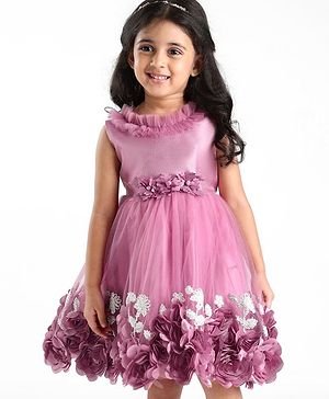 Babyhug Sleeveless Floral & & Pearl Embellishment Fit & Flared Party Frock - Mauve