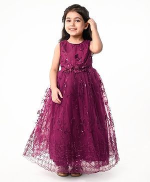 Babyhug Sleeveless Party Wear Fit & Flare Embellished Gown -  Aubergine