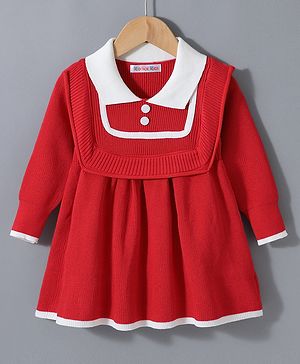 Kookie Kids Full Sleeves Winter Frock -Red