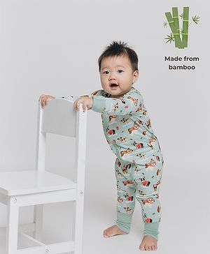 THE PLUSH CLUB Bamboo Full Sleeves Animals Printed Romper - Blue