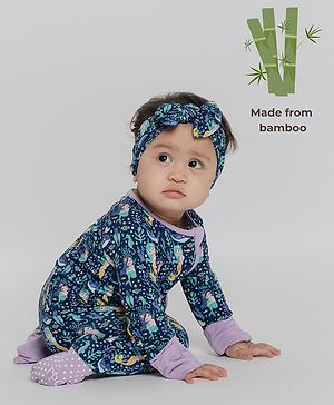 The Plush Club Bamboo Full Sleeves Sea Life Theme Printed Romper - Purple