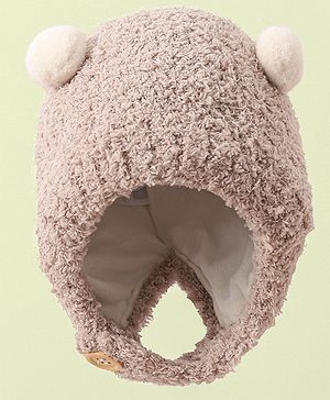Babyhug Woollen Cap with Bear 3D Applique - Khaki