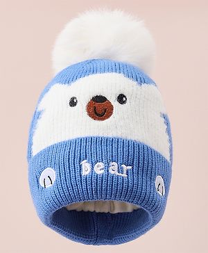 Babyhug Woollen Cap With Bear Design - Blue