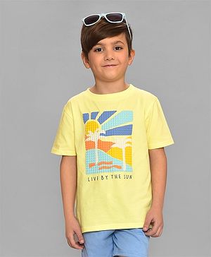 Mi Arcus Cotton Half Sleeves Nature Detailed Tee - Lemon Yellow