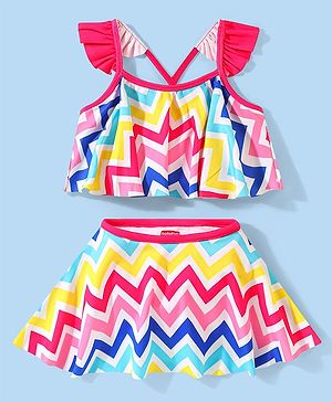 Babyhug Sleeveless Two Piece Swimsuit with Chevron Print - Multicolour